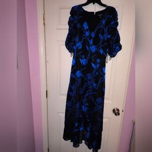 Elegant Black and Blue Floral Dress
